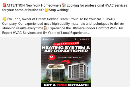 HVAC FB Ad example