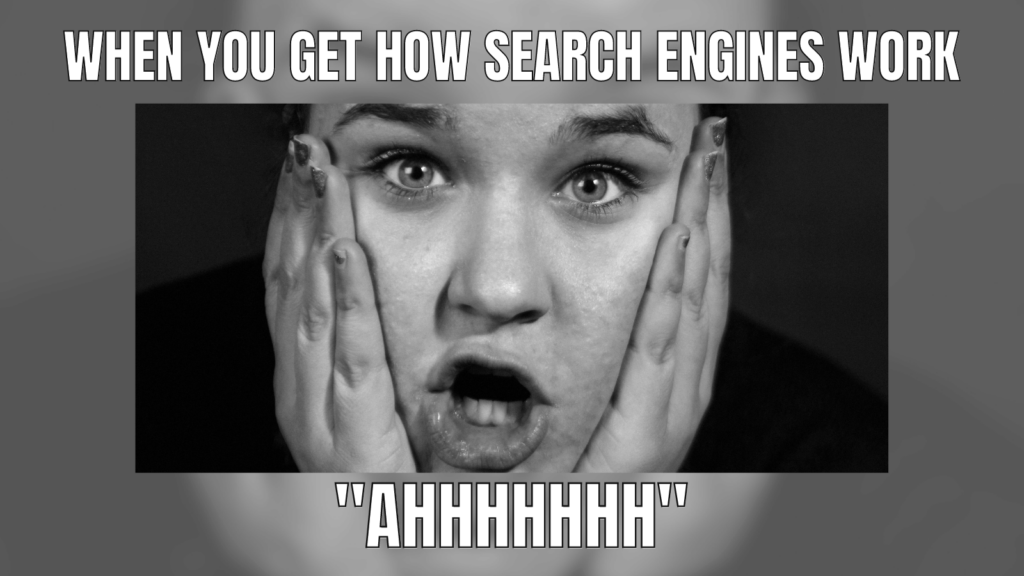 Girl very surprised after understanding how search engines work meme