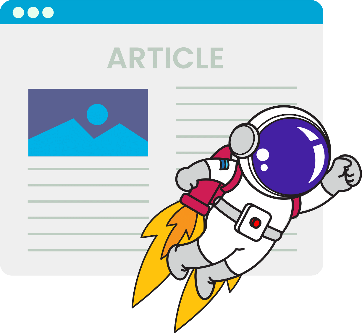 A picture of an article and an astronaut on top